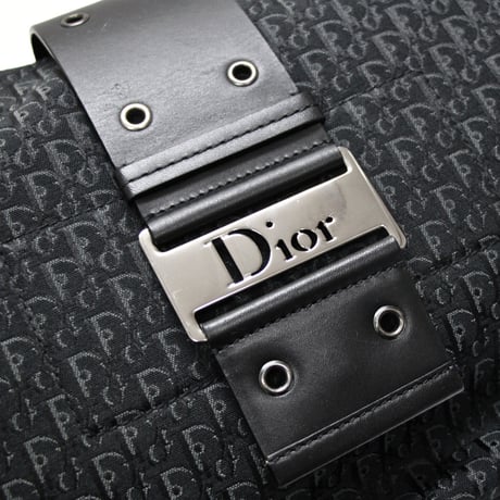Christian Dior Street Chic Half Moon Hobo Bag Canvas Leather Black #74714