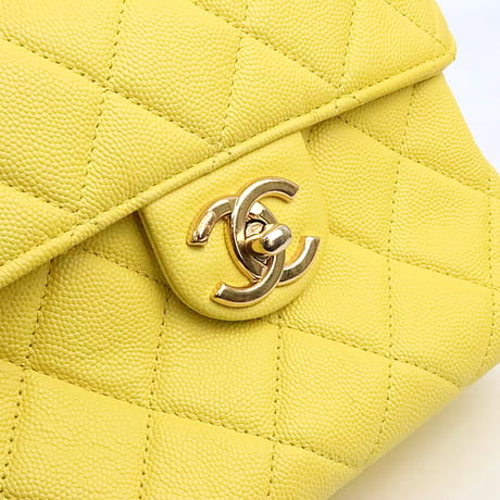 CHANEL Handy Box Vanity Bag Quilted Caviar Yellow #19221