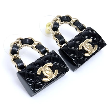 CHANEL CC Logo Quilted Bag Motif Pierced Earrings Gold-toned B23C ＃74184