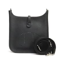 HERMES Evelyne III 23 Shoulder Bag Taurillon Clemence Leather Black #19227