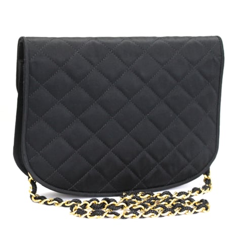 CHANEL Paris Limited Edition Half Moon Flap Bag Quilted Satin Black ＃74784