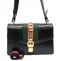 GUCCI Sylvie Flap Shoulder Bag Leather Black #74791