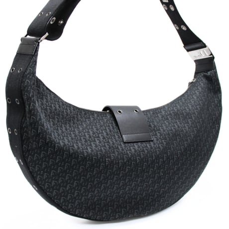 Christian Dior Street Chic Half Moon Hobo Bag Canvas Leather Black #74714
