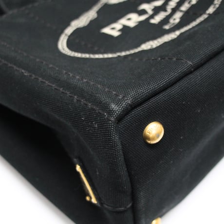 PRADA Mini Canapa Handbag Canvas Black 1BG439 #75040
