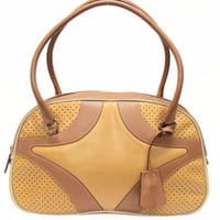 PRADA Vitello Drive Bowling Bag Perforated Leather Brown #75245