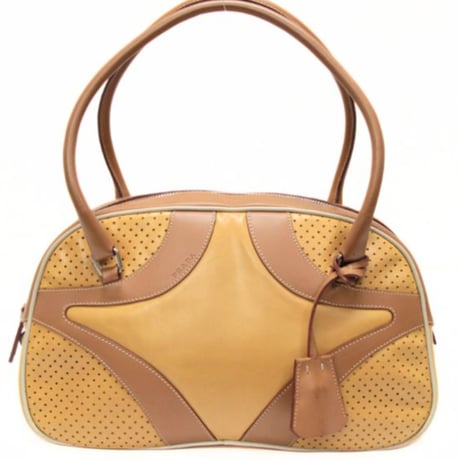 PRADA Vitello Drive Bowling Bag Perforated Leather Brown #75245