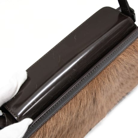 CELINE Vintage Shoulder Bag Pony Hair Leather Brown #74293