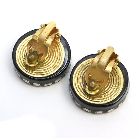 CHANEL CC Logo Round Clip-On Earrings Crystal Gold-toned 97A  #19158