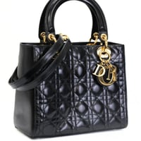 Christian Dior Medium Lady Dior Handbag Cannage Leather Black #73840
