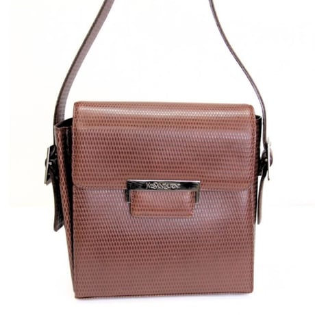 YVES SAINT LAURENT Vintage Flap Shoulder Bag Embossed Leather Brown #75177