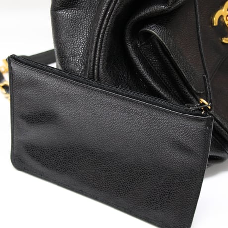 CHANEL CC Logo Drawstring Backpack with CC Turn Lock Caviar Black #74706