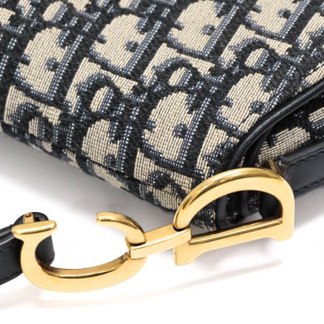 Christian Dior Small Saddle Bag Oblique Canvas Navy #75186