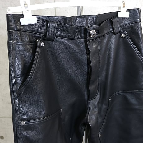 Chrome Hearts Carpenter Double Knee Leather Pants Black #31078