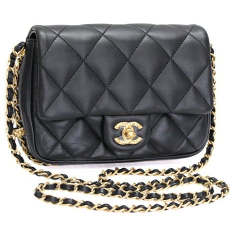 CHANEL Chain Around Mini Flap Bag Quilted Lambskin Black #75034