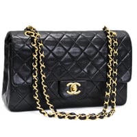 CHANEL Classic 25 Medium Double Flap Bag Quilted Lambskin Black #74957