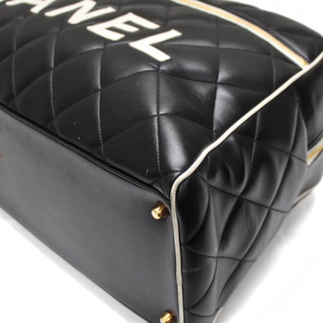 CHANEL Large Bowler Duffle Bag Quilted Leather Black #74564