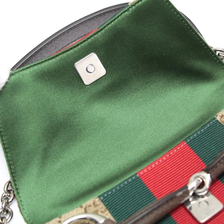 GUCCI Small Horsebit Chain Shoulder Bag GG Canvas Beige #74976