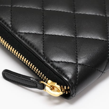 CHANEL Zip-around Wallet Quilted Lambskin Black #75056