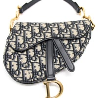 Christian Dior Small Saddle Bag Oblique Canvas Navy #75186