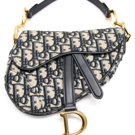 Christian Dior Small Saddle Bag Oblique Canvas Navy #75186