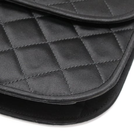 CHANEL Paris Limited Edition Half Moon Flap Bag Quilted Satin Black ＃74784