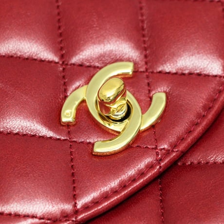 CHANEL Half Moon Flap Bag Quilted Lambskin Red ＃75025