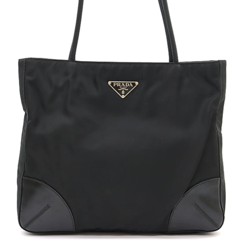 Prada triangle logo leather tote deals
