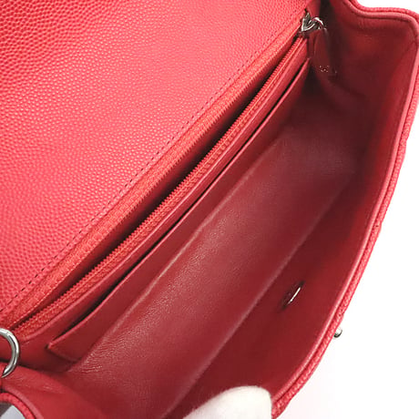 CHANEL Mini Rectangular Flap Bag Quilted Caviar Red ＃19220