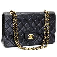 CHANEL Classic 25 Medium Double Flap Bag Quilted Lambskin Black ＃73470
