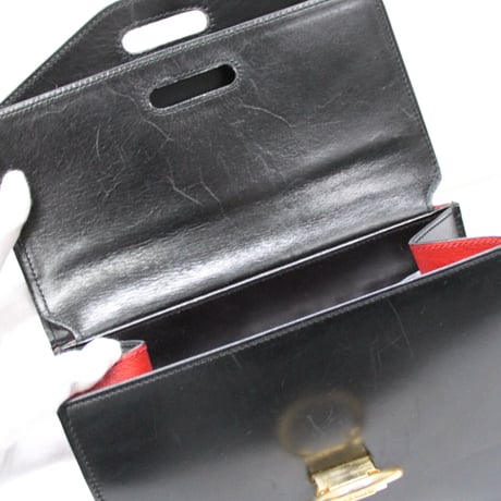 CELINE Gancini Double Flap Bag Leather Black #74810