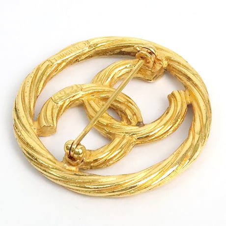 CHANEL Rounded CC Logo Motif Pin Brooch Gold-toned #19420