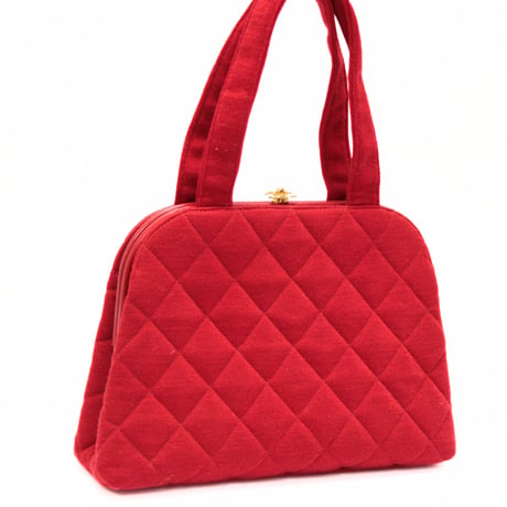CHANEL CC Logo Kisslock Handbag Quilted Jersey Red #74786