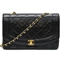 CHANEL Diana 25 Medium Flap Bag Quilted Lambskin Black ＃75275