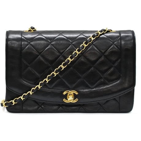CHANEL Diana 25 Medium Flap Bag Quilted Lambskin Black ＃75275