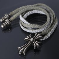Chrome Hearts Small CH Cross White Leather Blade Necklace #102926