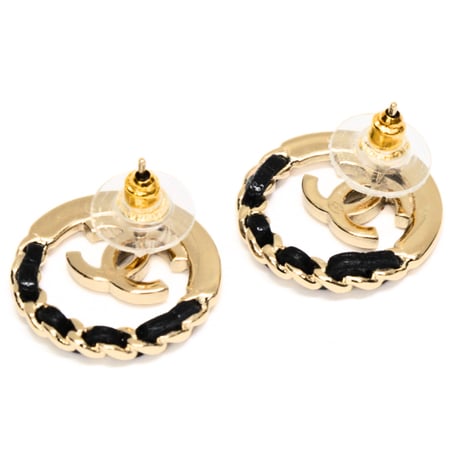 CHANEL CC Logo Woven Pierced Earrings Gold-toned B22P #74089