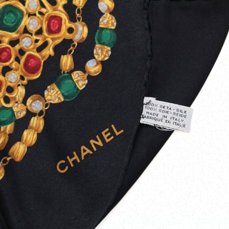 CHANEL Vintage Silk 100% Scarf Stole Black #73459
