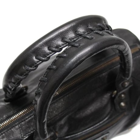 BALENCIAGA Motocross Classic Drum Shoulder Bag Leather Black ＃74676
