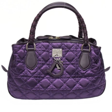 Christian Dior Charm Satchel Bag Cannage Nylon Purple #74797
