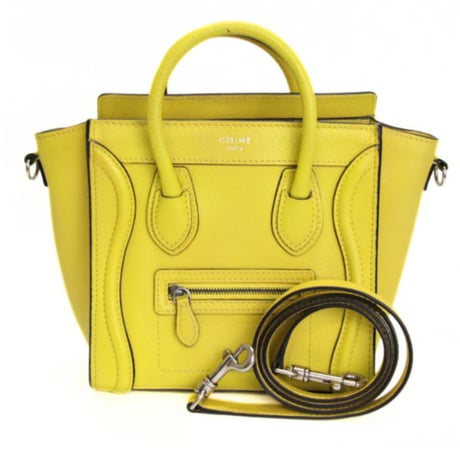 CELINE Nano Luggage Handbag Leather Yellow #74288