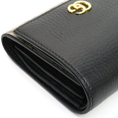 GUCCI GG Marmont Flap Wallet GG Canvas Leather Beige Black #18507
