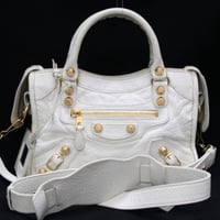 BALENCIAGA Giant Mini City Shoulder Bag Leather White ＃73482