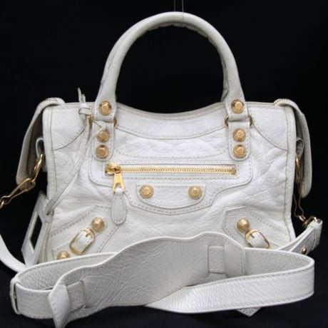 BALENCIAGA Giant Mini City Shoulder Bag Leather White ＃73482