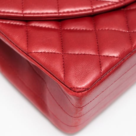 CHANEL Half Moon Flap Bag Quilted Lambskin Red ＃75025
