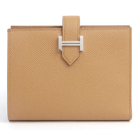 HERMES Bearn Compact Wallet Veau Epsom Leather Biscuit #19317