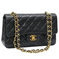 CHANEL Classic 23 Small Double Flap Bag Quilted Lambskin Black ＃74774