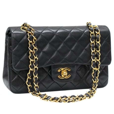 CHANEL Classic 23 Small Double Flap Bag Quilted Lambskin Black ＃74774