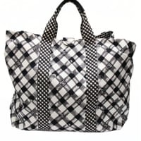 CHANEL Cruise Line Tote Bag Gingham Printed Canvas Black White #74316