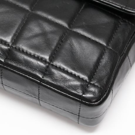 CHANEL Chocolate Bar East West Flap Bag Quilted Lambskin Black ＃75022