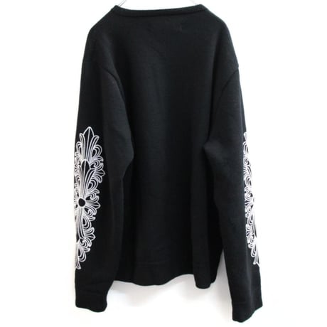 CHROME HEARTS Floral Cross Embroidered Sleeve Cashmere Sweater Black #31177